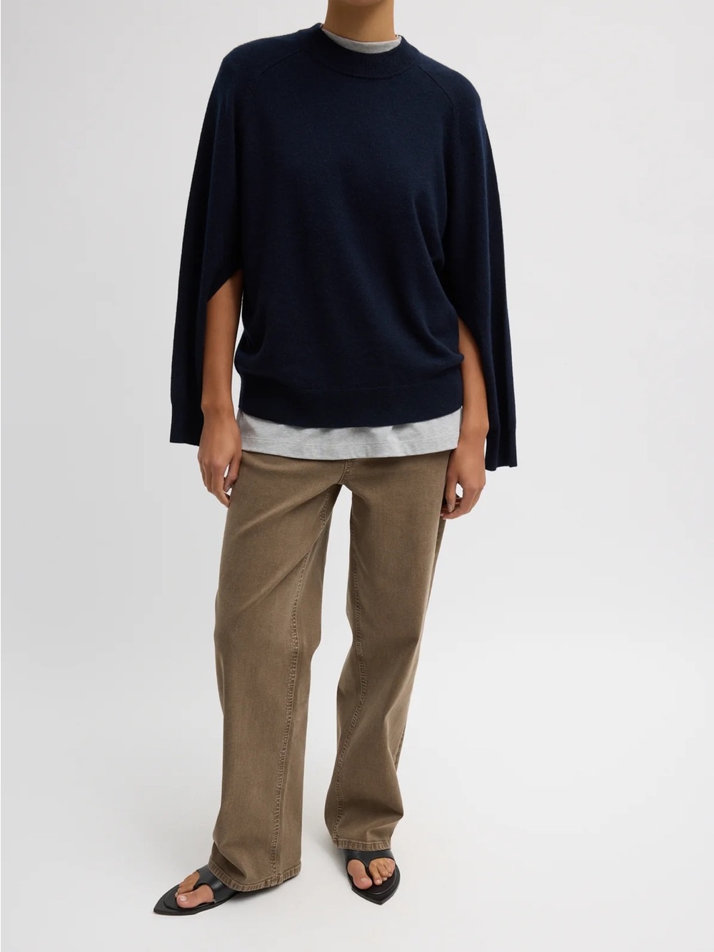 NWT Tibi Washable Cashmere Crewneck Cut Out Sleeve Sweater XXS navy blue